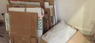 Cardboard boxes and bubble wrap