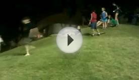 Downhill sledding - on grass - on cardboard boxes