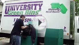 University Green Bins- cardboard boxes, wardrobe